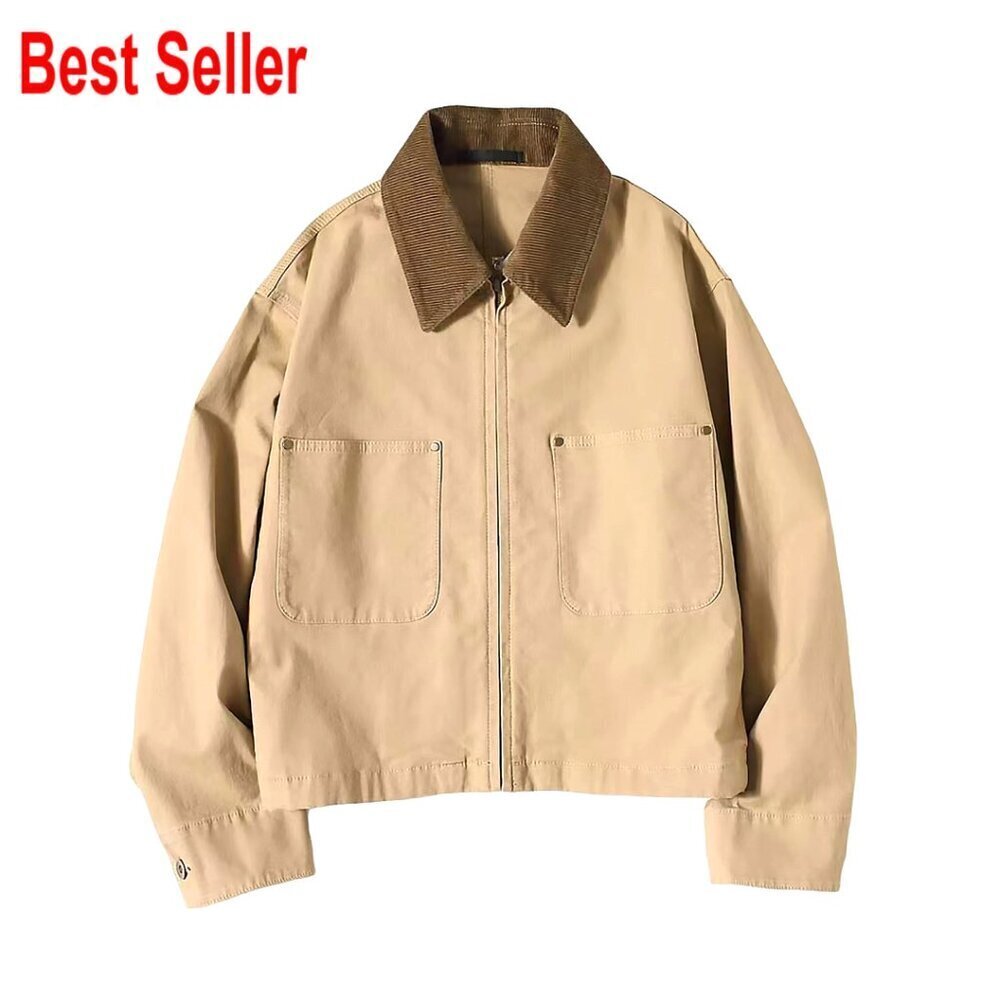 Cropped Bomber Jacket Corduroy Collar Lightweight Utility Zip Up Workwear Chic